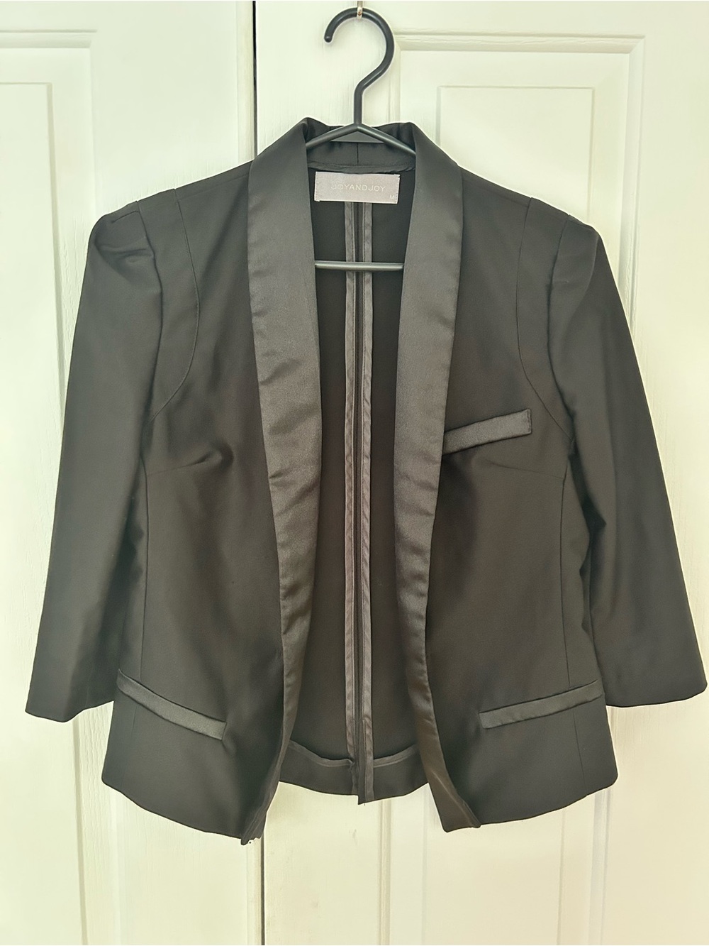 Black Satin-Trim Blazer Jacket
